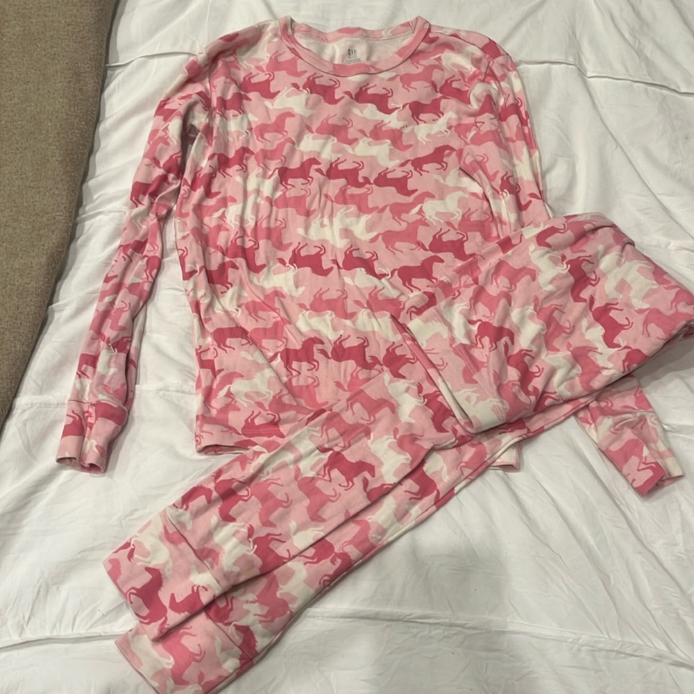 Girls Size 14 Gap pink horses pajama set long sleeve